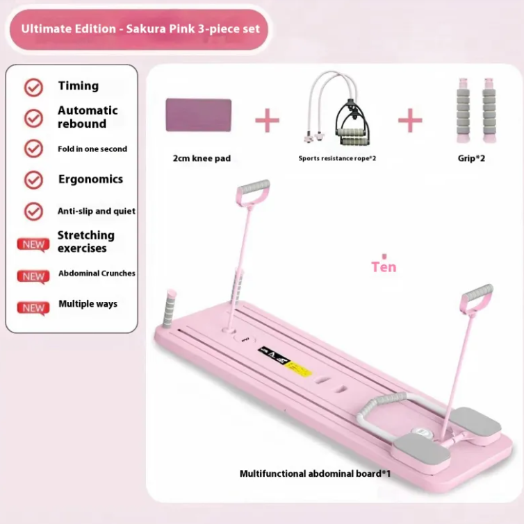 Multi-Functional Fitness Board with Automatic Rebound Ab Wheel