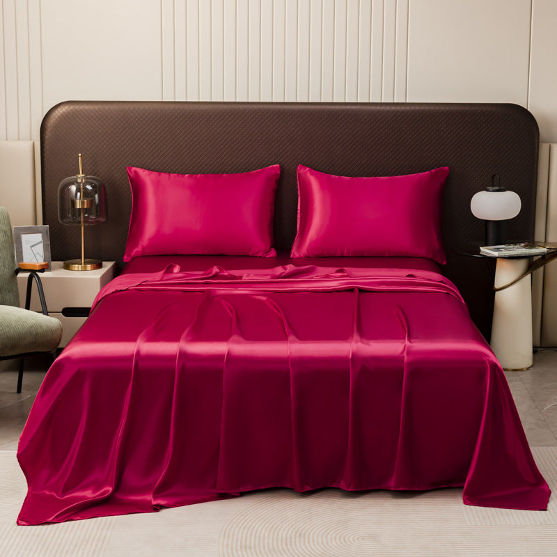 American Style Silk-Like Bedding Set with Fitted Sheet, Duvet Cover, Pillowcases, Extra Large Mattress Protector for Export