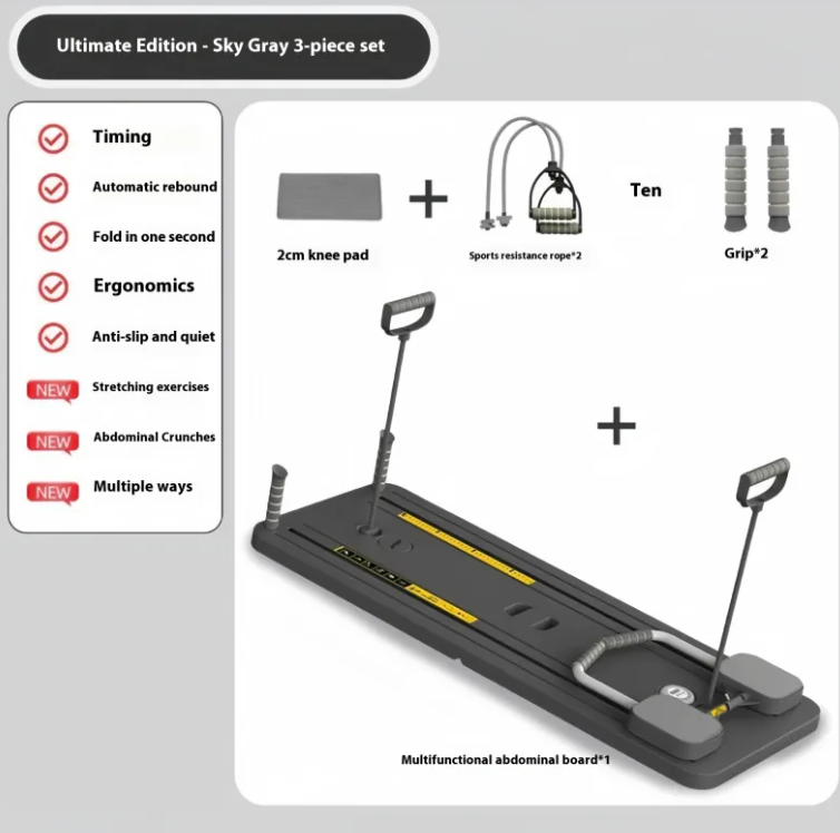 Multi-Functional Fitness Board with Automatic Rebound Ab Wheel